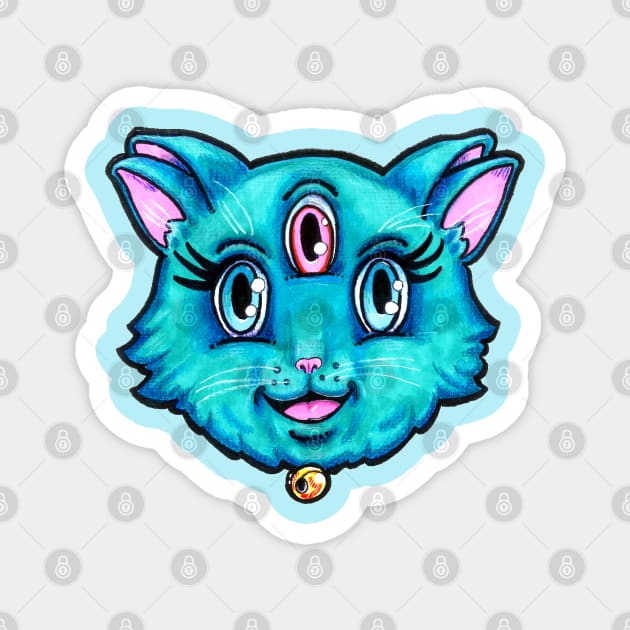 Three-Eyed Four-Eared Kitty Magnet by Phosfate