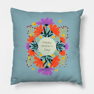 Happy mother's day floral - purple, red and turquoise Pillow