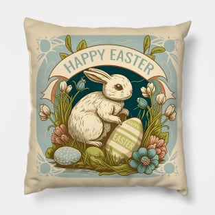 Vintage Easter Bunny Funny Floral Egg Hunting Rabbit Happy Easter Pillow