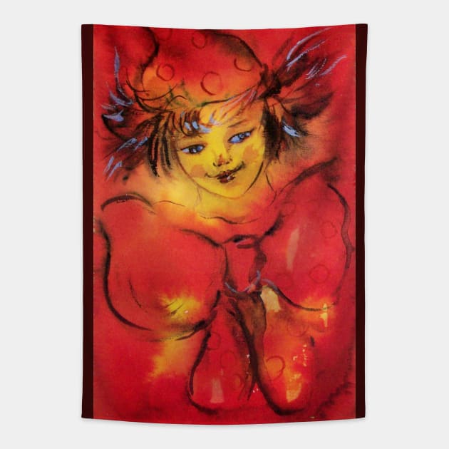 RED CLOWN WITH RIBBON Tapestry by BulganLumini