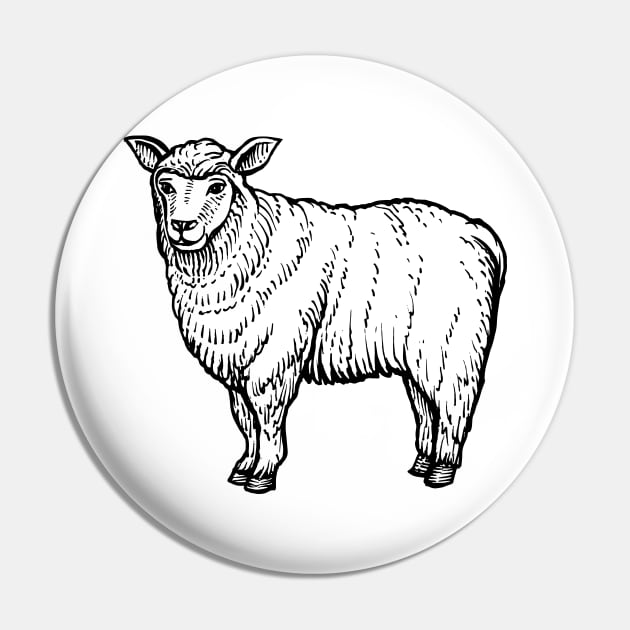 Sheep Hand Drawn Pin by KC Happy Shop