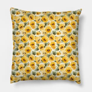 Illustrated Pansy - Yellow Floral Pattern Pillow