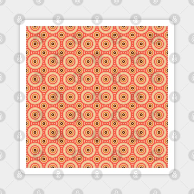 70s Retro Circular Geometric Pattern. Brown, Mustard, Pink. Magnet by seanfleming