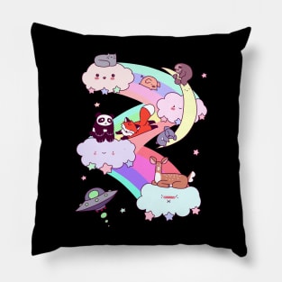 Rainbow Clouds and Animals Pillow