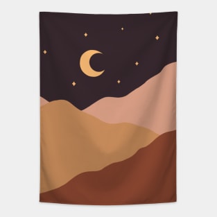 Crescent Moon Night Landscape Tapestry