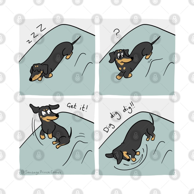 Dachshund Bed Digging - Sausage Prince Comics by Sausage Prince Comics