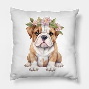 Watercolor Bulldog with Head Wreath Pillow