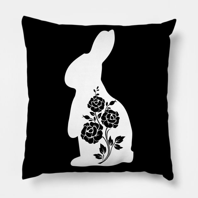 rabbit with flower pattern Pillow by youki