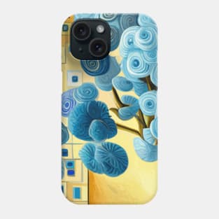 Geometric Still Life Painting with Blue Flowers Phone Case