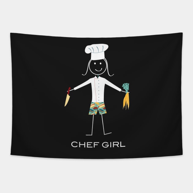 Funny Womens Chef Girl Illustration Tapestry by whyitsme