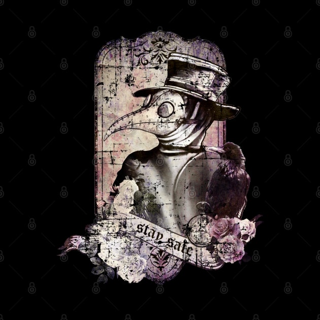 Plague Doctor Say "stay safe" vintage purple Edit by Collagedream