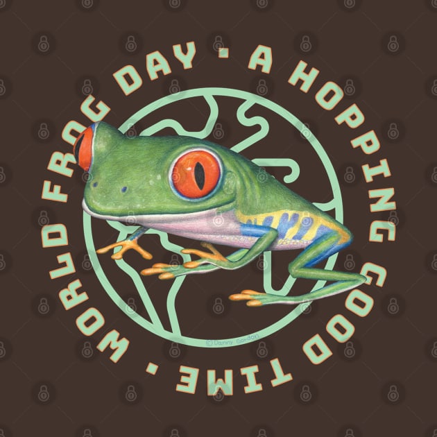 Cute and Funny Red Eyed Tree Frog having a world froggy day having a good time tee by Danny Gordon Art