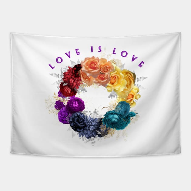 Love is Love - Rainbow wreath - LGBTQ Tapestry by allthumbs