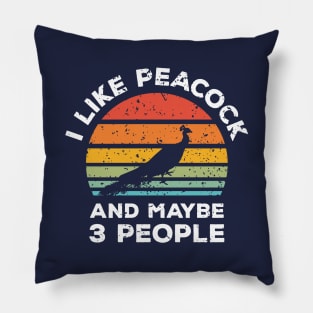 I Like Peacock and Maybe 3 People, Retro Vintage Sunset with Style Old Grainy Grunge Texture Pillow