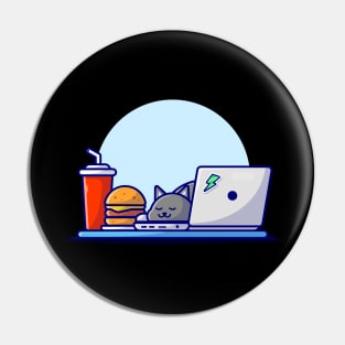 Cute Cat Sleeping On Laptop With Burger And Soda Cartoon Vector Icon Illustration Pin