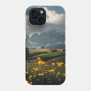 Yellow tulips and the mountain view Phone Case