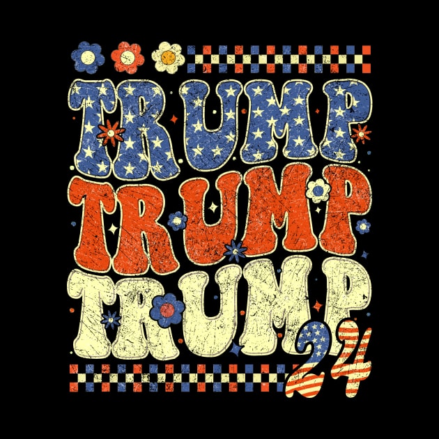 Trump Trump Trump 2024 Retro Groovy by Ridgway