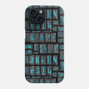 Print Block Alphabet in Tuquoise blue and black Phone Case