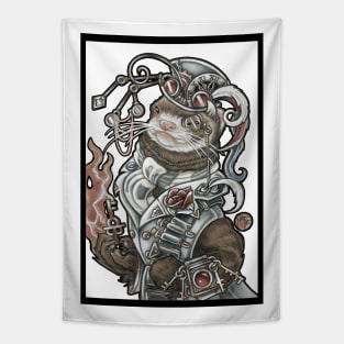 Steampunk Devil Ferret - Black Outline Tapestry