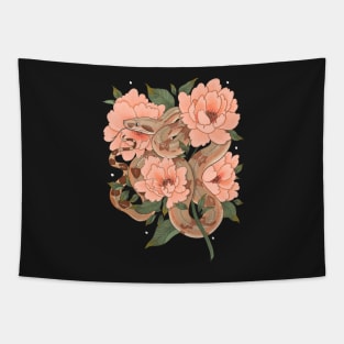 Peaches the Boa constrictor with Peonies Tapestry