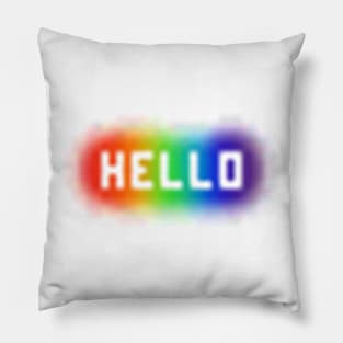 Blurry Stencilled Hello on Rainbow Spraypaint Pillow