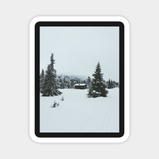 Lonely House in Moody White Scandinavian Winter Landscape Magnet