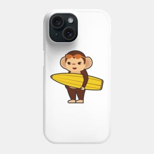 Monkey as Surfer with Surfboard Phone Case