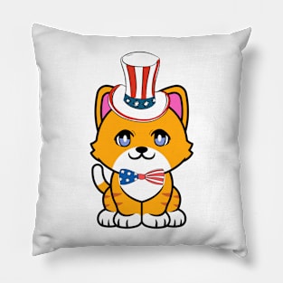 Funny orange cat is ready for independence day Pillow