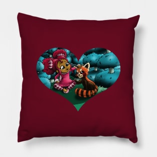 African American Girl and Red Panda Pillow