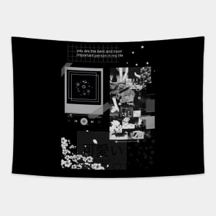 Grunge aesthetic beautiful anime animecore black and white gothic Tapestry