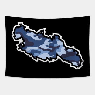 Lasqueti Island Silhouette in Blue Camouflage Pattern - Army Camo - Lasqueti Island Tapestry