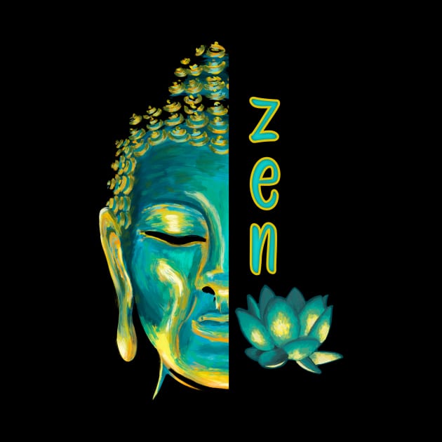 Zen Buddhist Digital Painting Blue & Yellow Buddha Lotus Art by Get Hopped Apparel