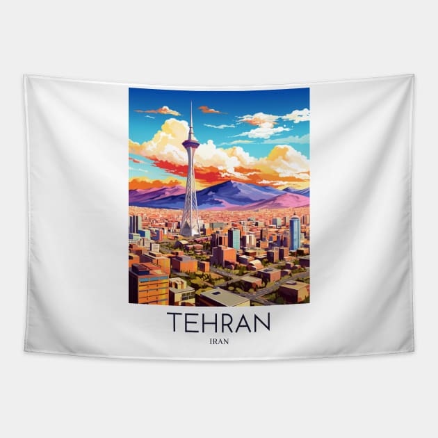 A Pop Art Travel Print of Tehran - Iran Tapestry by Studio Red Koala