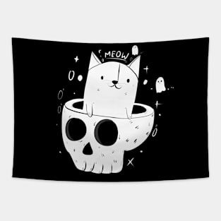 Meow Kitty Skull Tapestry