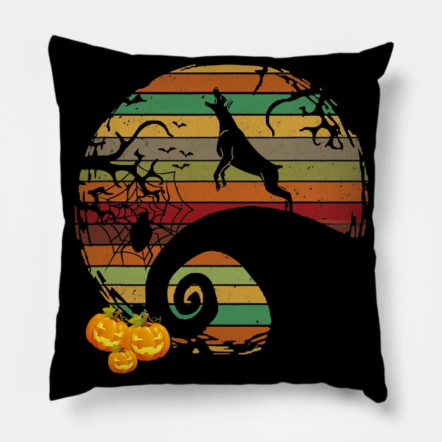 Doberman Pumpkin Halloween Vintage Pillow by IainDodes