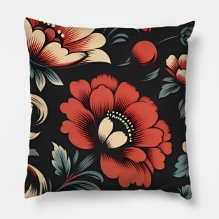 Red Floral Illustration Pillow