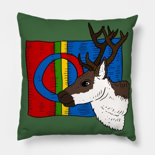 flag of the sami people, hand drawn. with a reindeer. Pillow