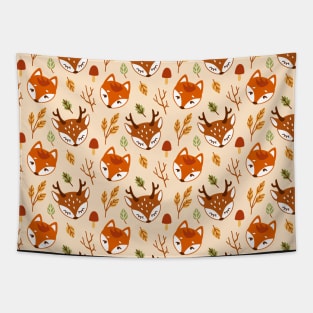 Fox and fawn in autumn Tapestry