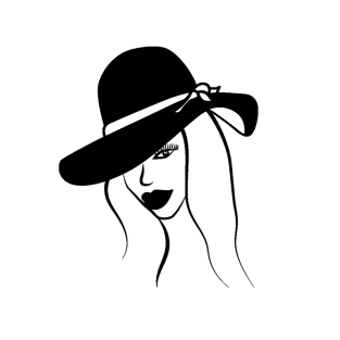 Black and white illustration of woman in hat T-Shirt