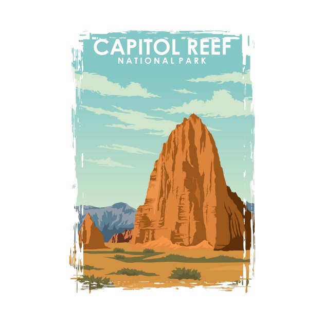 Capitol Reef National Park Vintage and Retro Travel Poster by jornvanhezik