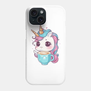 Cute unicorn with cup of coffee Phone Case