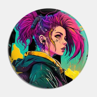 Anime style Synthwave Girl Pin