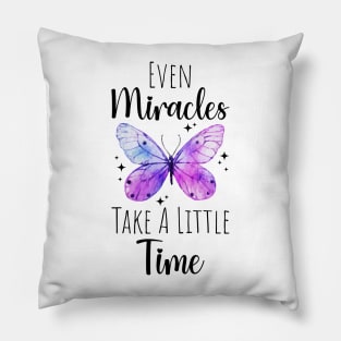 Even Miracles Take A Little Time butterfly Pillow