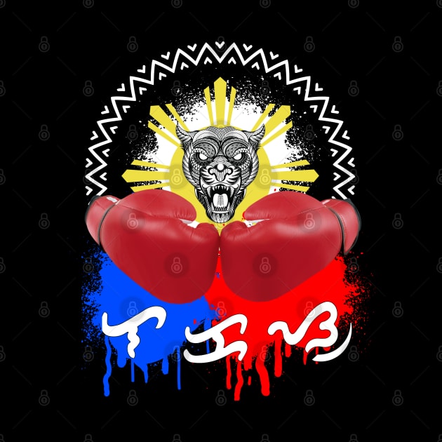 Tribal line Art Tiger x Boxing gloves / Baybayin word Lakas (Strength) by Pirma Pinas