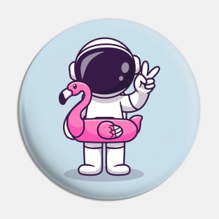 Cute Astronaut Wearing Flamingo Tires And Peace Sign  Cartoon Pin