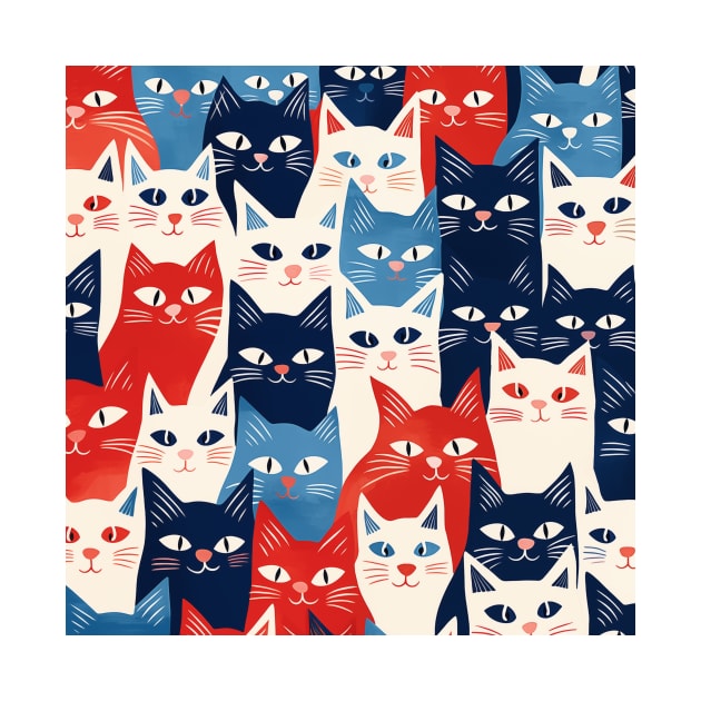 Red, White, and Blue Cats by ArtNouveauChic