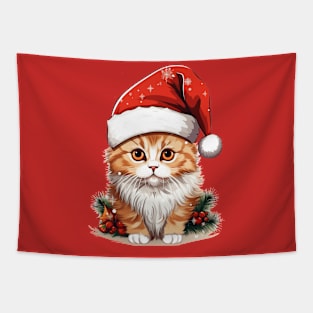 Orange Cat Wearing Santa Claus Christmas Hat Tapestry