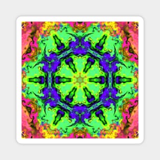 Psychedelic Hippie Flower Blue Green and Pink Magnet