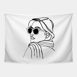 One-Line Ink Drawing Woman with Sunglasses Tapestry