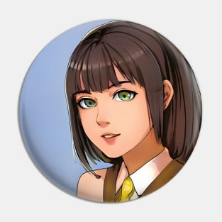 Brown hair anime school girl Pin